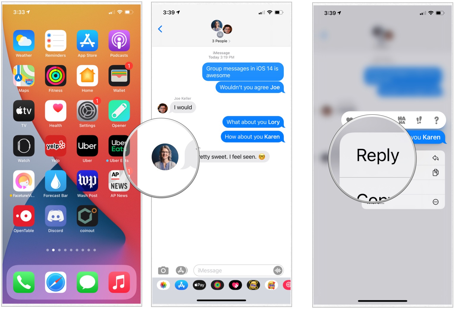 To use inline replies, tap on the Messages app, choose the appropriate group chat, then push on the specific message. Choose replay
