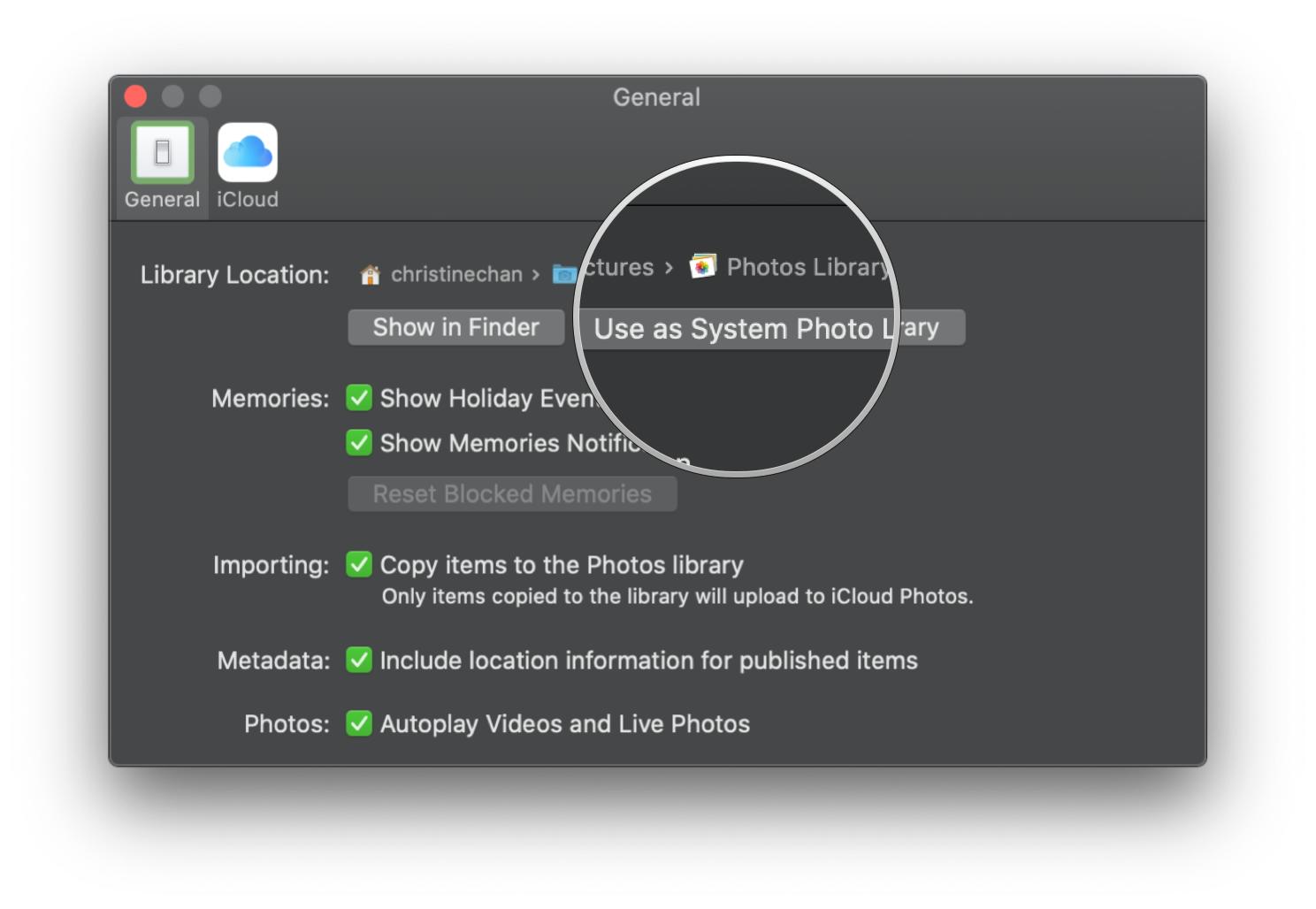 Transfer photos from mac to iphone by enabling iCloud Photo Library on macOS Catalina by showing steps: Click Use as System Photo Library if you are unable to turn on iCloud Photos