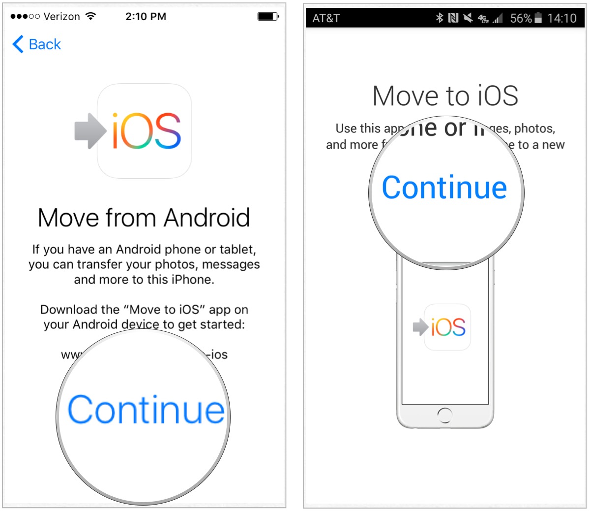 To move your data from Android to iPhone or iPad with Move to iOS, tap Continue, Select Agree.