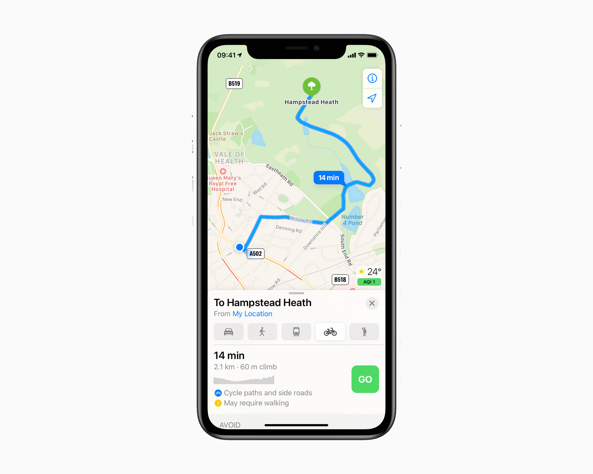 Apple Maps Cycling Hampstead Heath