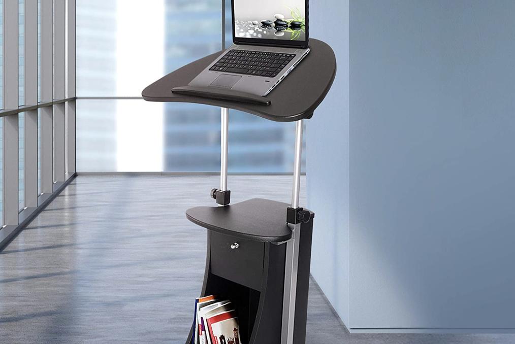Techni Mobili Sit To Stand Mobile Laptop Computer Cart Lifestyle