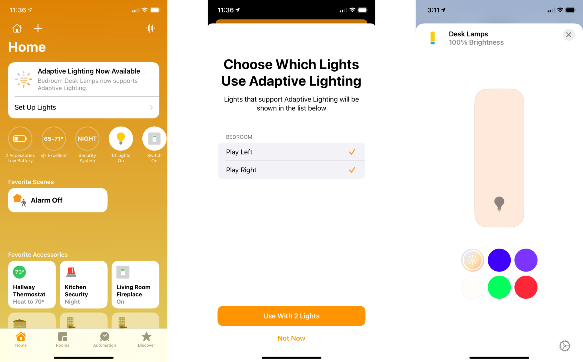 Hue Adpative Lighting Home App Screens