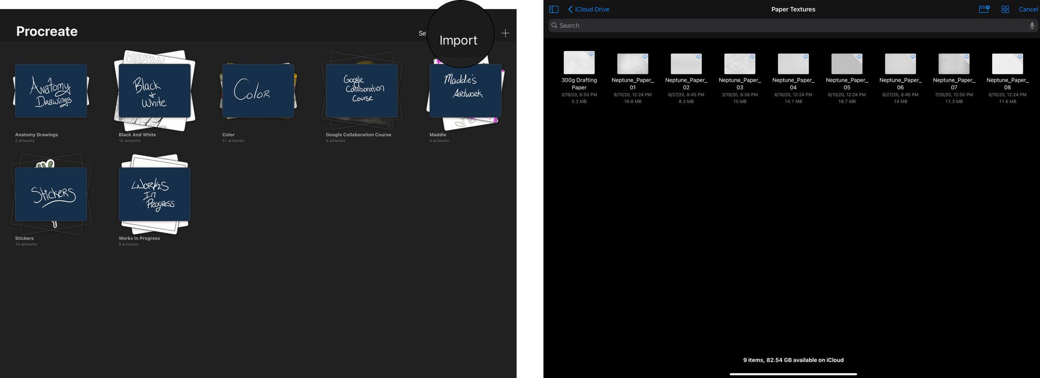 To import a photo from the Files app, tap on the Import button, and then select the desired image.