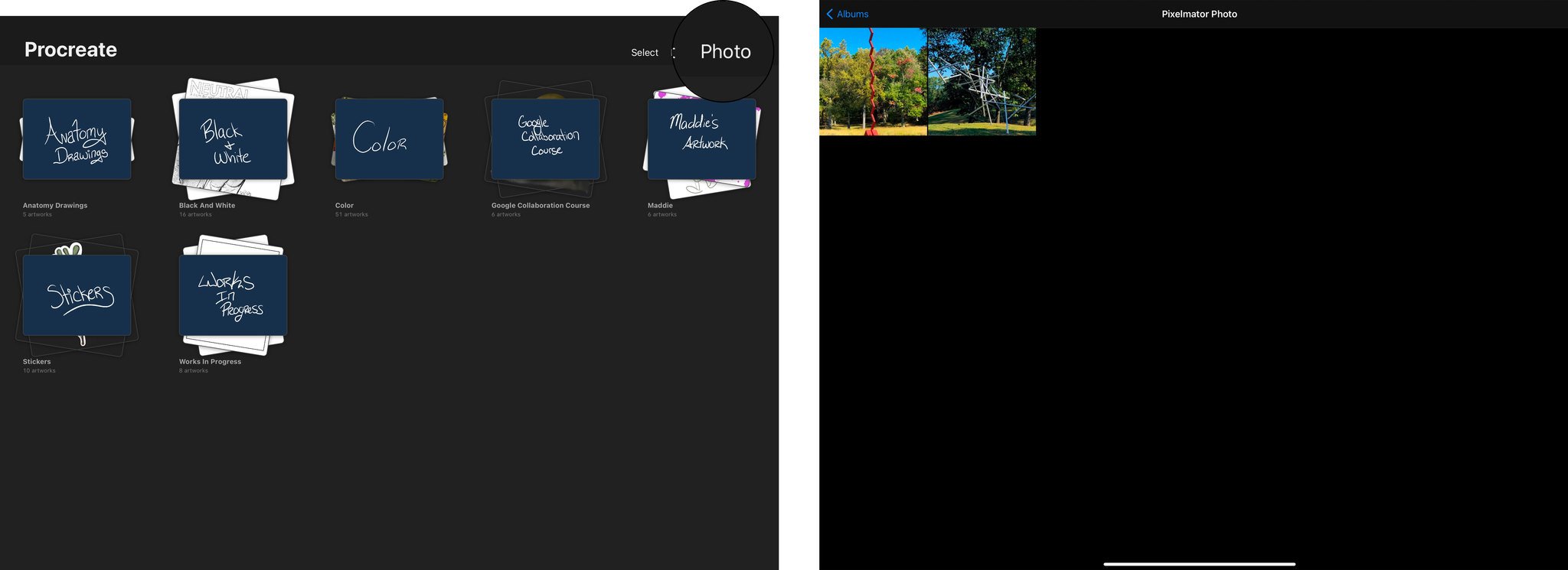 To Import a photo from the Camera Roll, tap on the Photo button, and then select the desired image.
