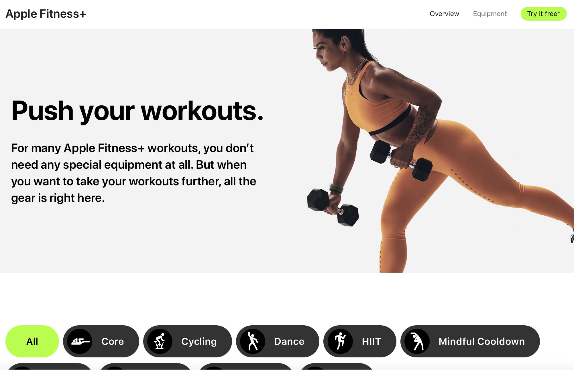 Apple Fitness Plus Equipment Page