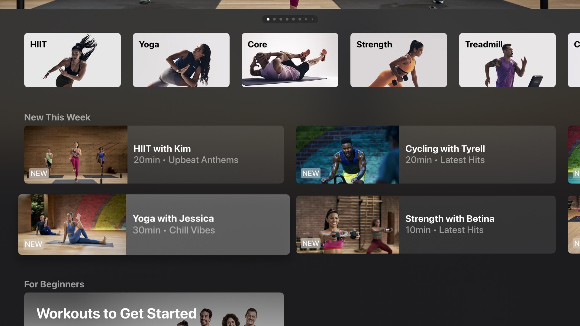 Fitness+ Main Screen on Apple TV