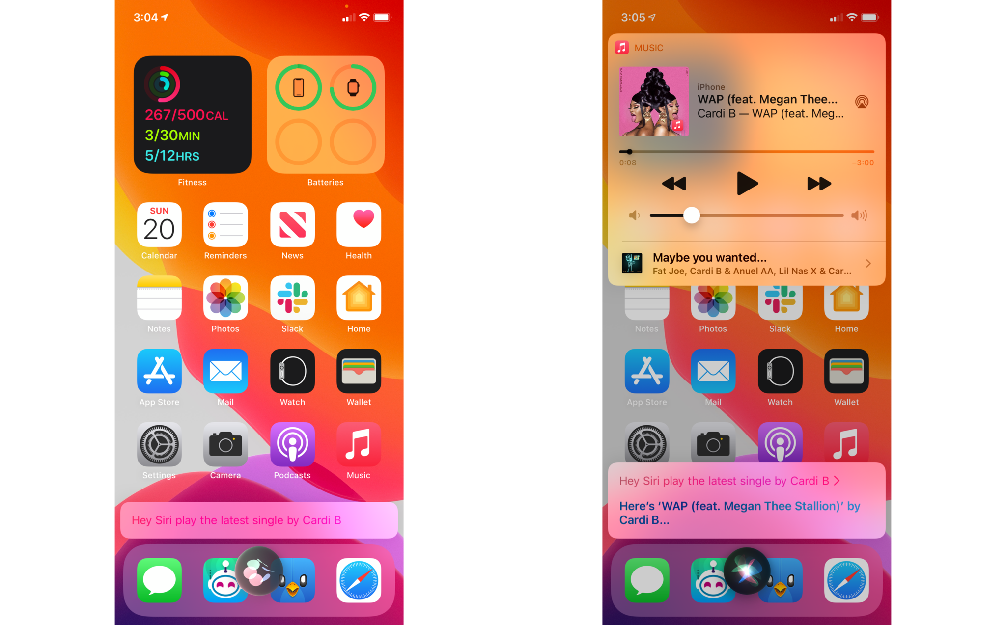How to use Siri to find and listen to music on HomePod and HomePod mini by showing steps on an iPhone: Give a command like 