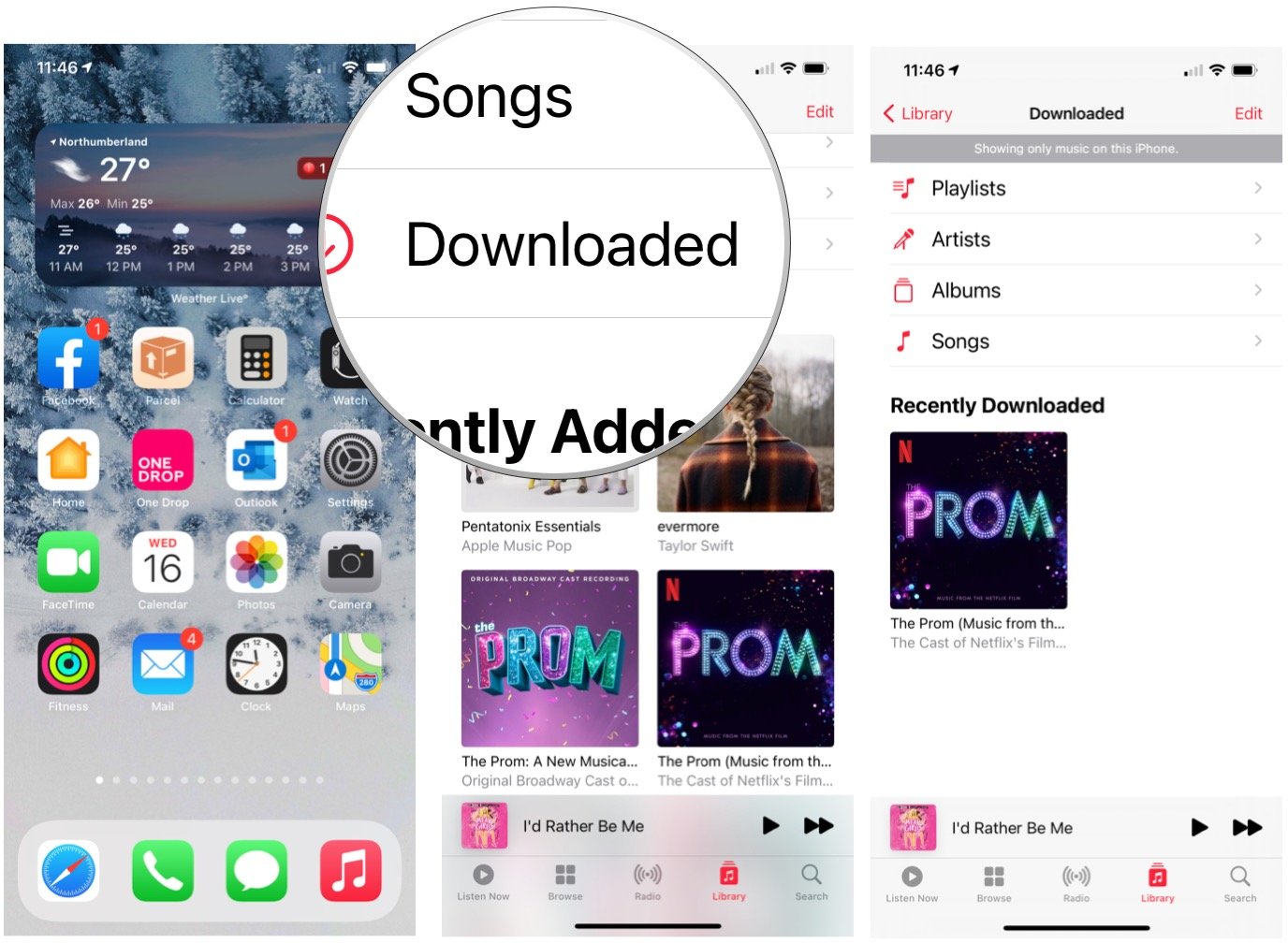 To see your local music on your iPhone, iPad, or iPod touch, open the Music app, then tap on the Library tab. Choose Downloaded.