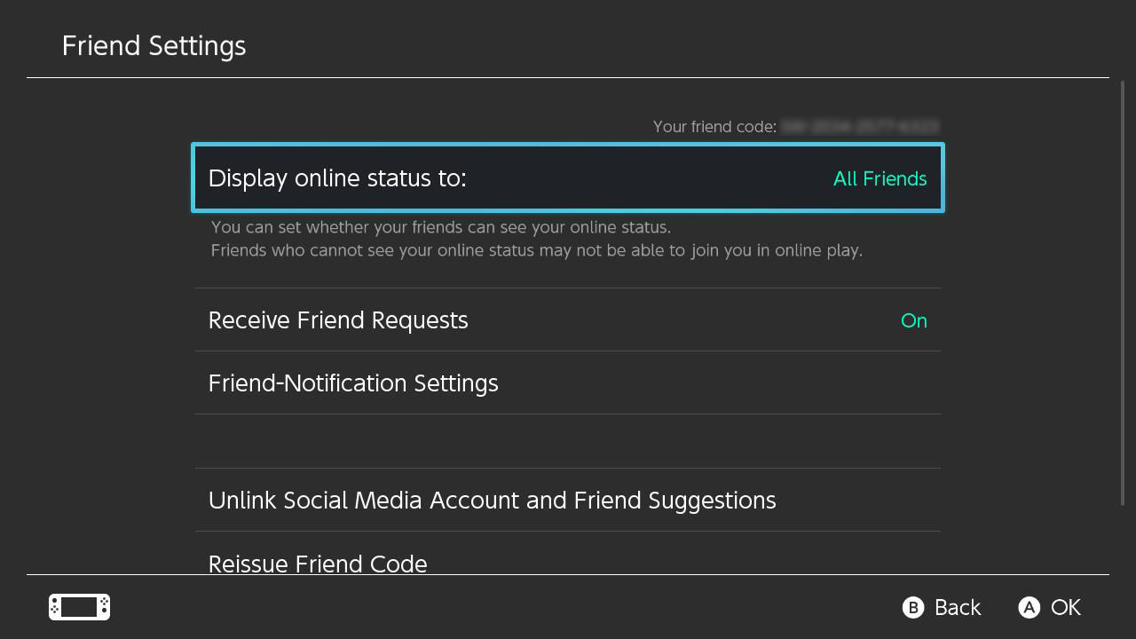 Nintendo Switch Settings Display Online Status
