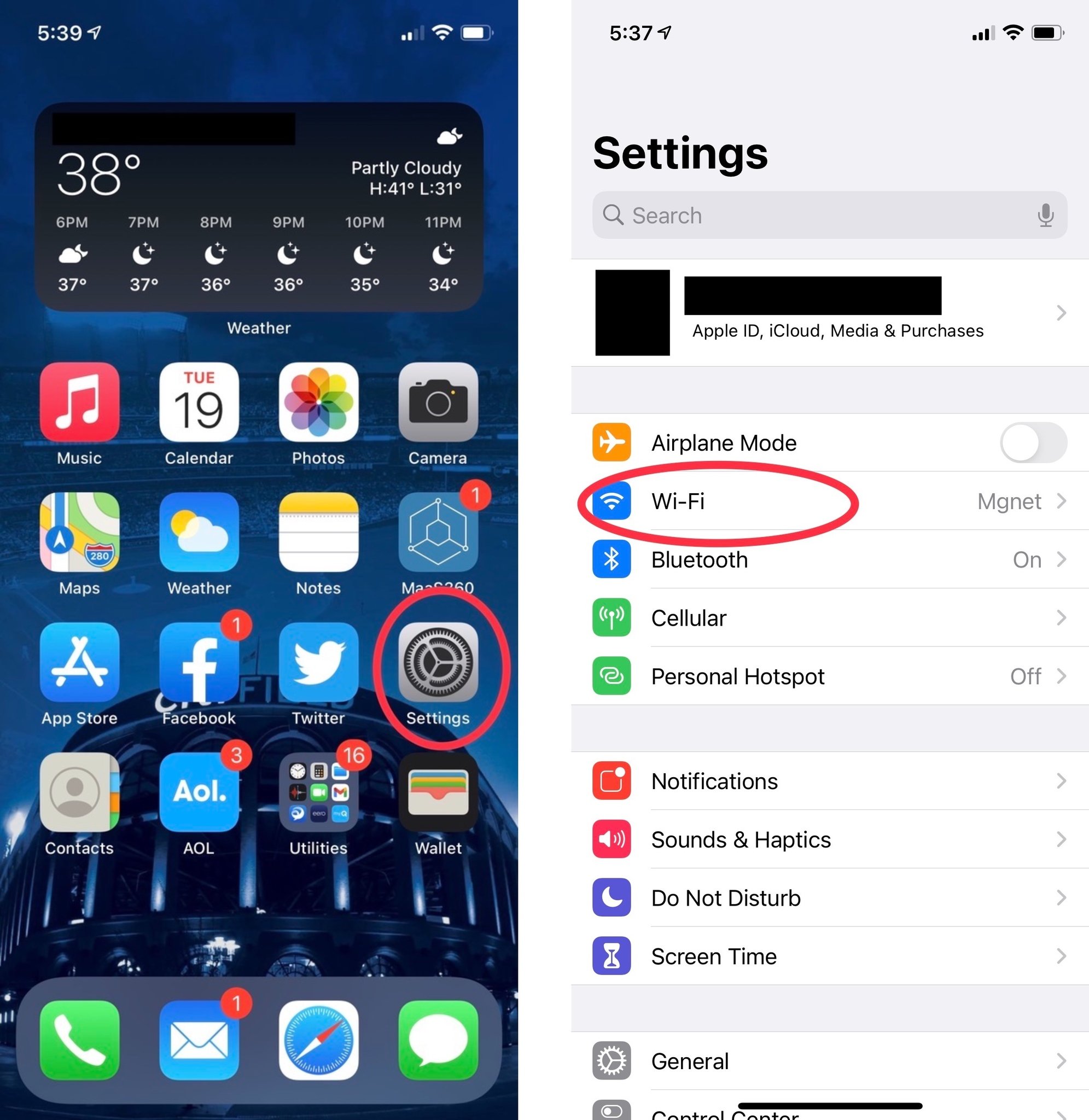 Using a private Wi-Fi address on iPhone and iPad, showing how to open Settings, then tap Wi-Fi.