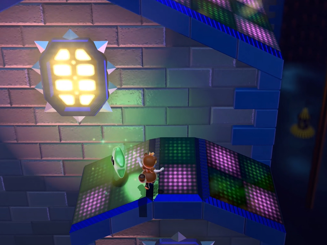 Super Mario 3D World Peach grabbing a Green Star on a roof