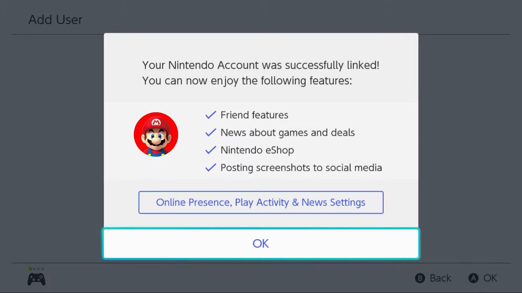 Make other switch primary console by showing: Switch New User Add User Ok Mario