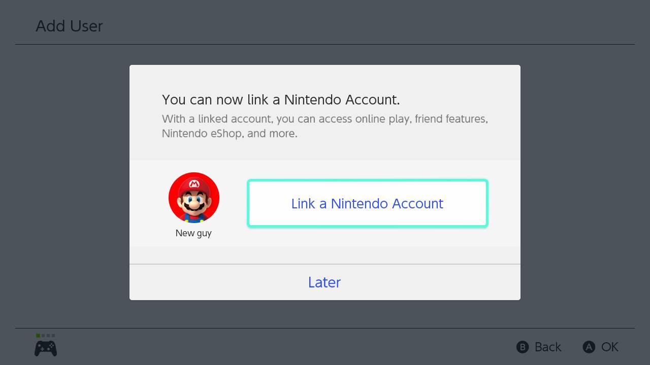 Make other switch primary console by showing: Switch New User Link Nintendo Account