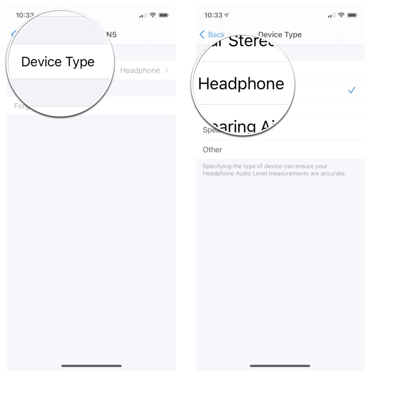 Classifying Bluetooth Device on iOS: Tap device type, and then select the type of device you want. 
