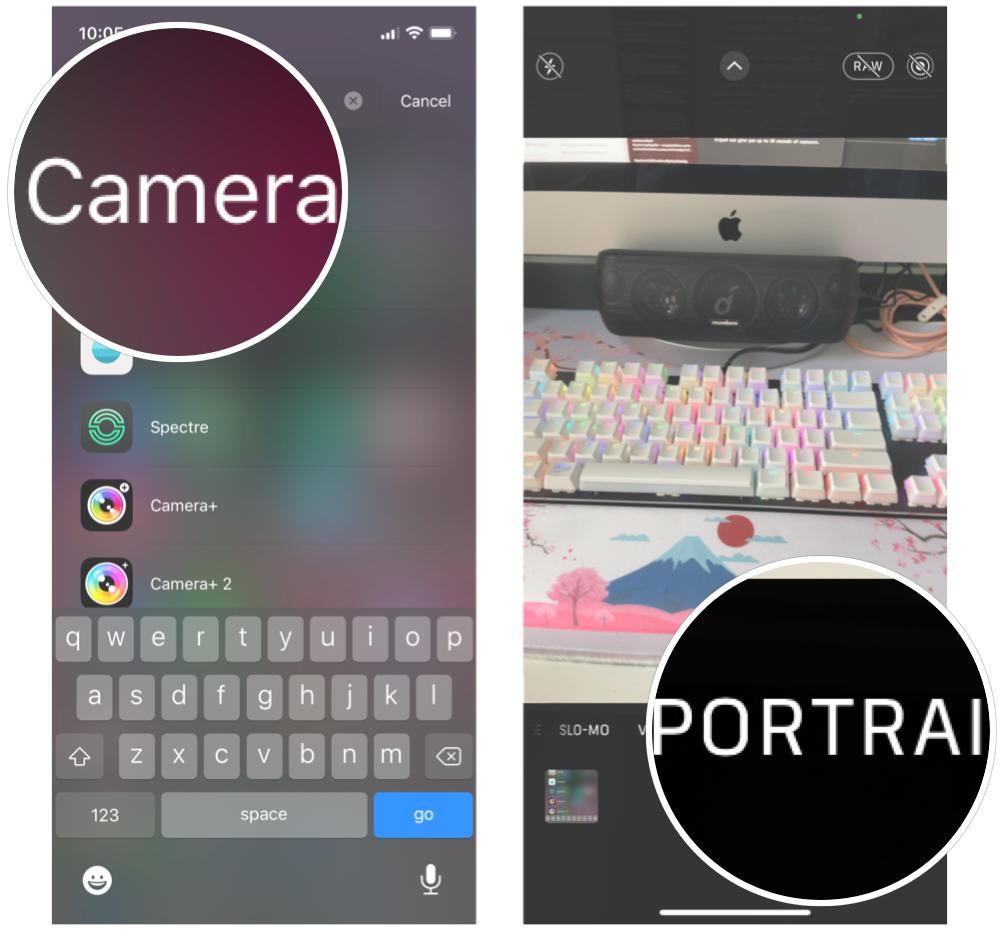 Use iPhone 12 Pro's Portrait Night mode by showing steps: Launch Camera, tap Portrait