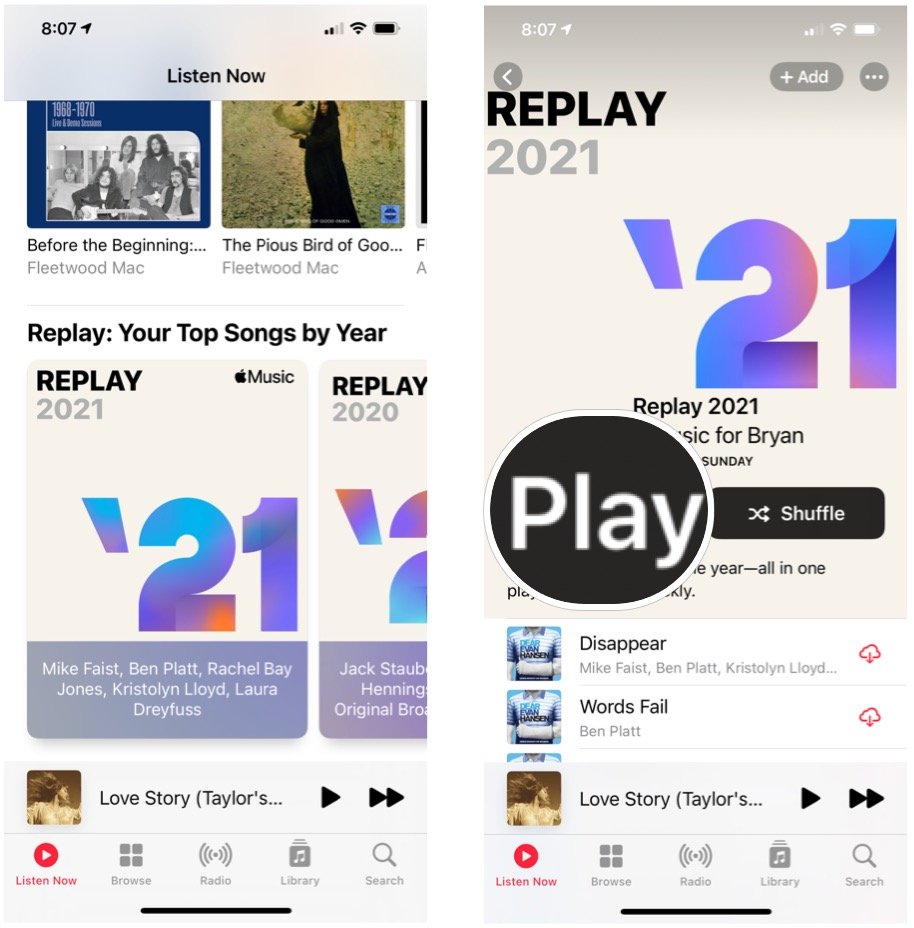 To access your Apple Music Replays on iPhone or iPad, scroll down, then select the Replay year. Choose Play to listen to the list. 