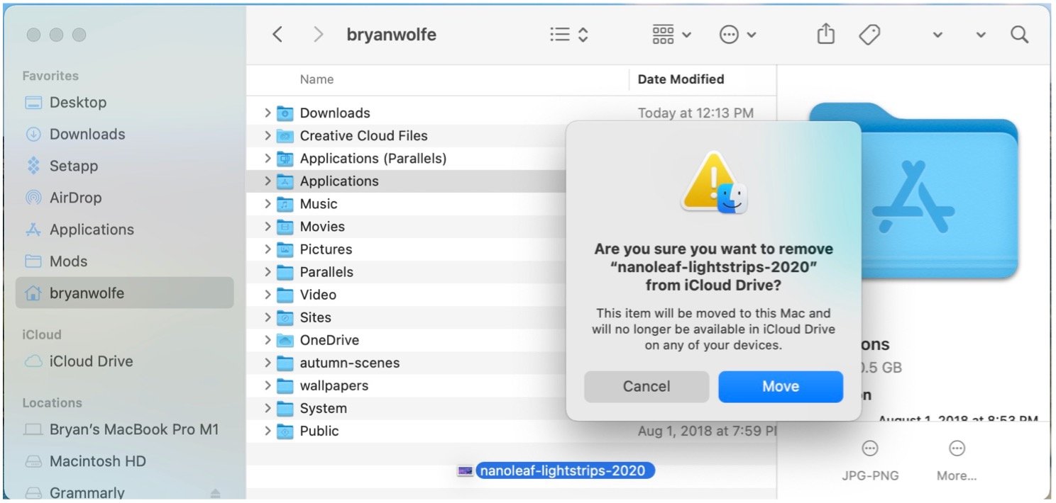 To remove desktop files from iCloud Drive, drag and drop. Click Move to continue.