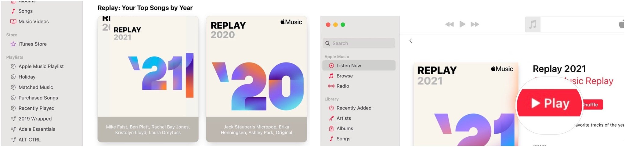 To access your Apple Music Replays on Mac, scroll down and choose your Replay year. Choose Play to listen to the list. 