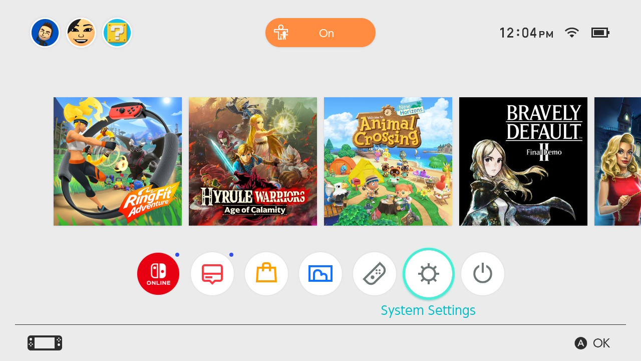 Nintendo Switch Cloud Save System Settings Home Screen