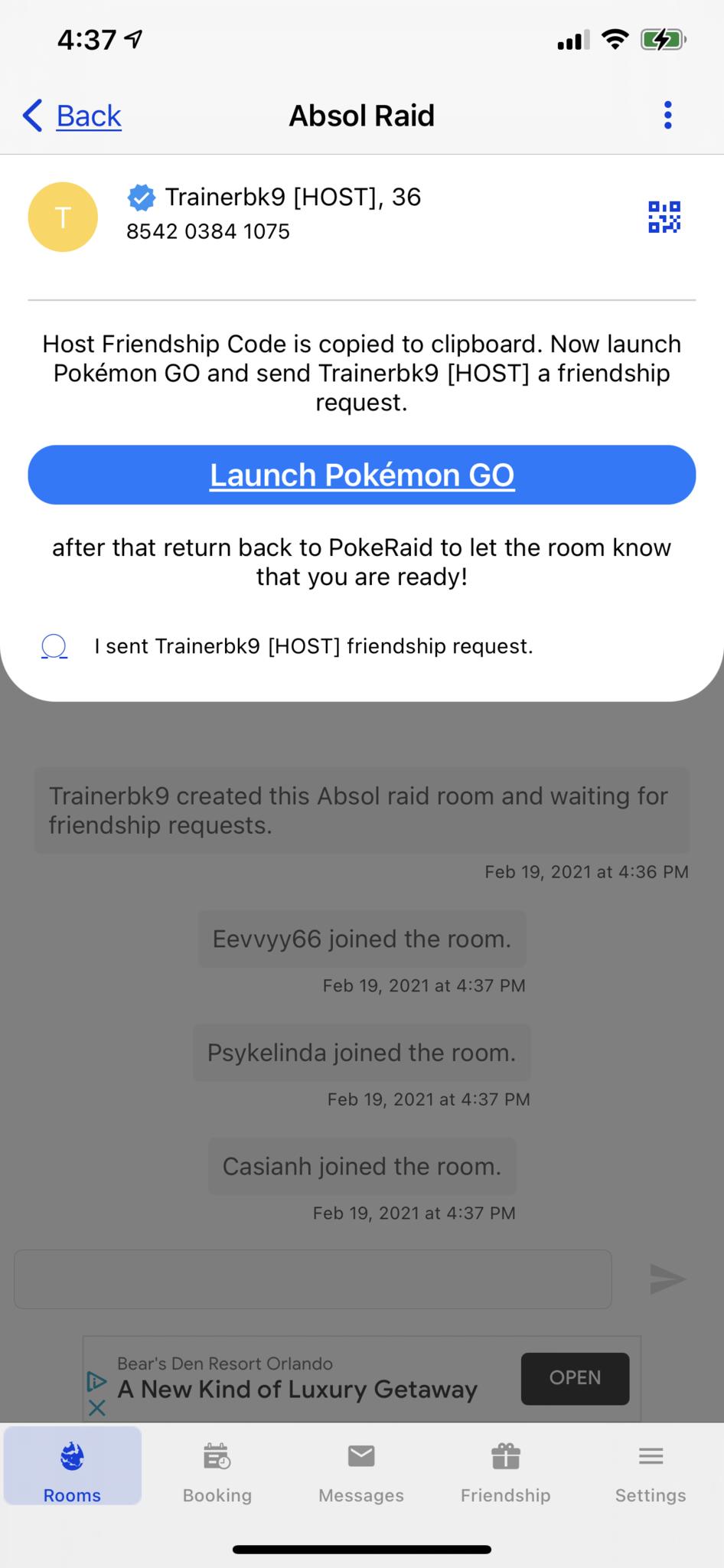 Pokemon Go Pokeraid Raid Room отправил запрос
