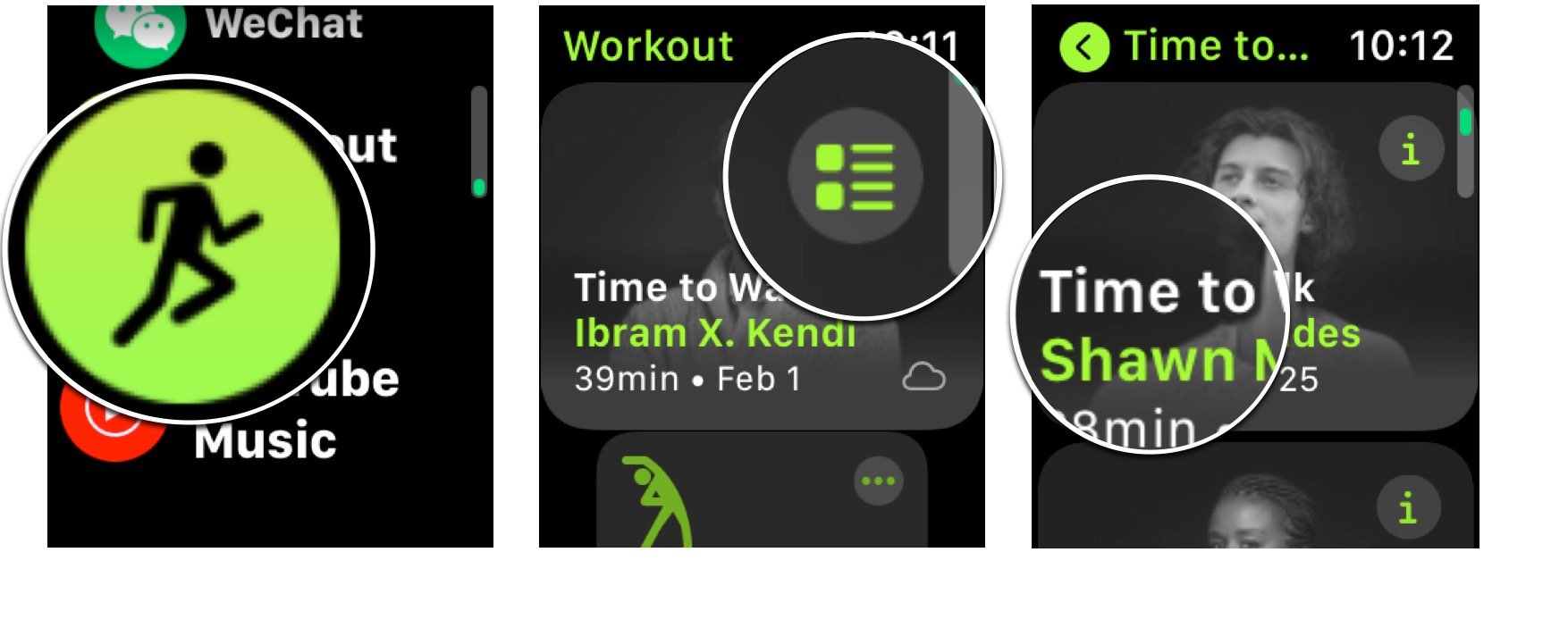 Start Time To Walk On Apple Watch: Launch workout from Apple Watch, tap the menu button on the time to walk tile, and then tap the episode you want to experience. 