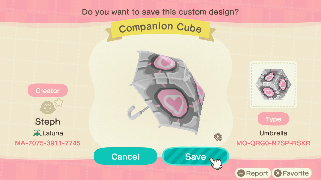 Acnh Umbrella Designs Companion Cube