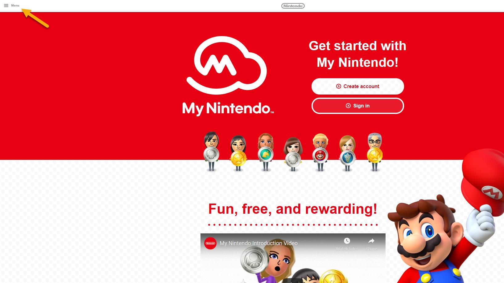 My Nintendo Website Menu Button