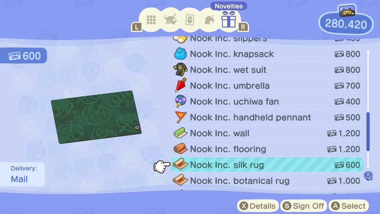 Nintendo Switch Online Animal Crossing Silk Rug