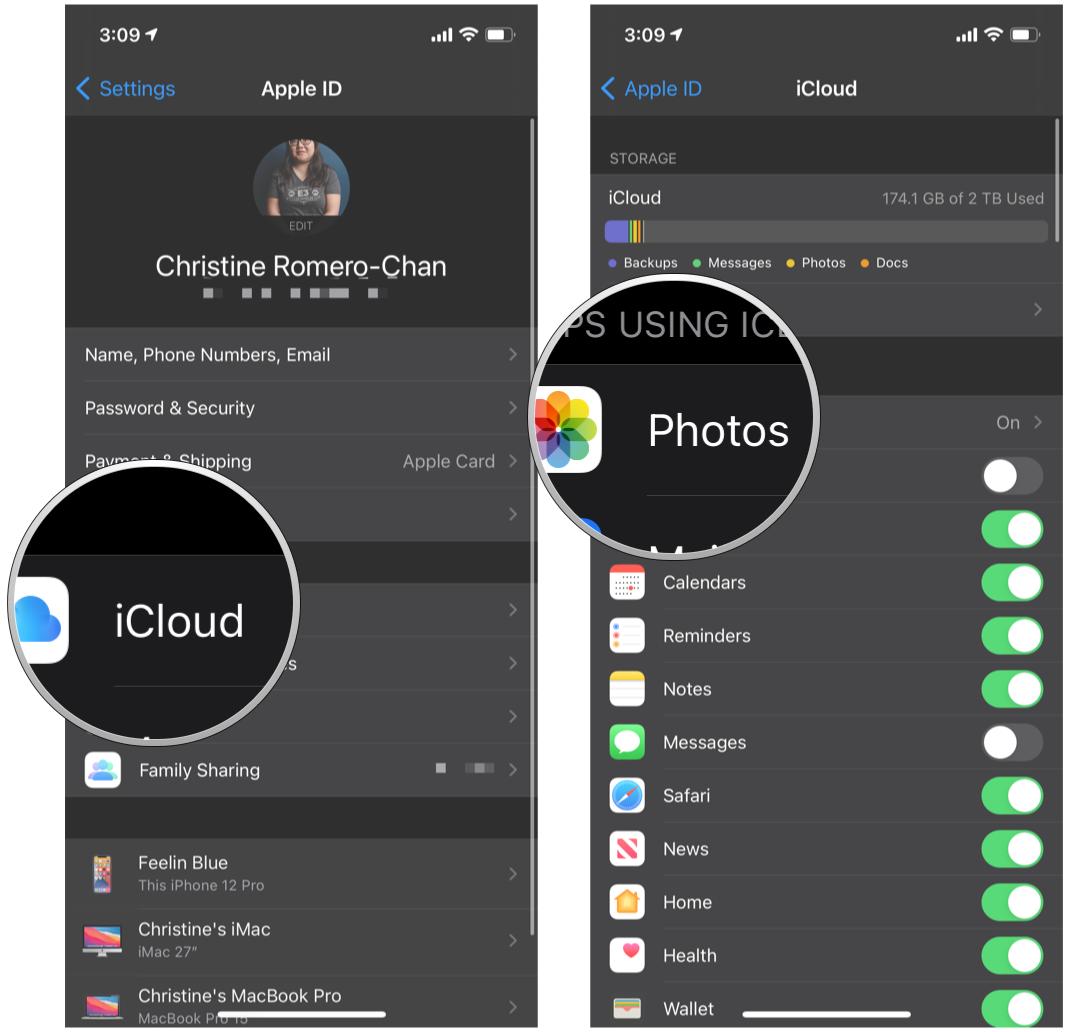 Turn on iCloud Photos by showing tap iCloud, tap Photos
