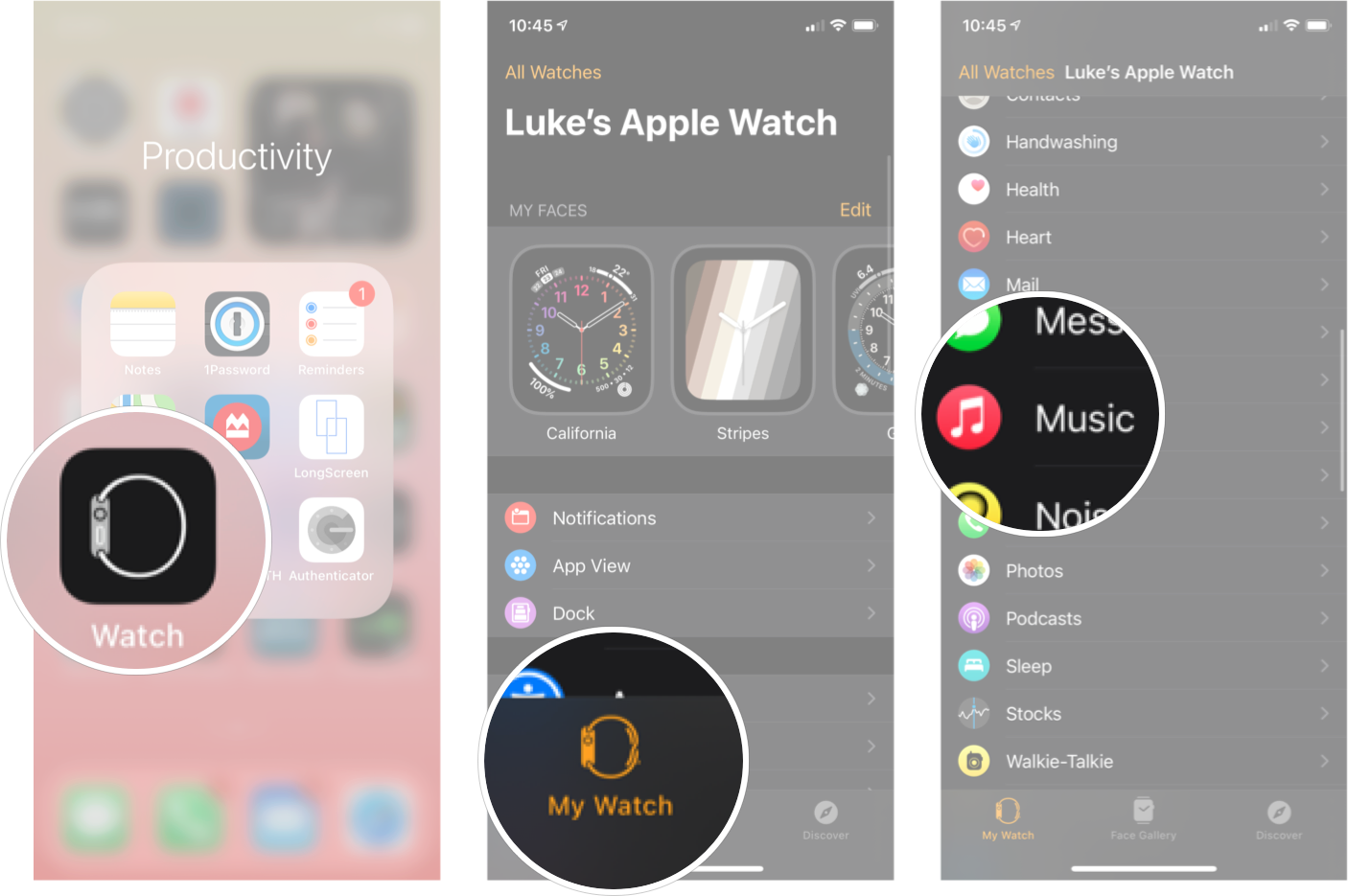Music Settings In Watch App on iPhone: Launch the Watch app from the Home Screen on your iPhone, tap the my watch tab, and then tap music. 