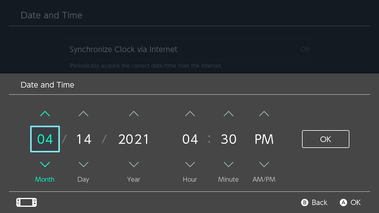 How to change the date and time on your Nintendo Switch step 5 If you turn the Synchronize Clock off, you can adjust time manually
