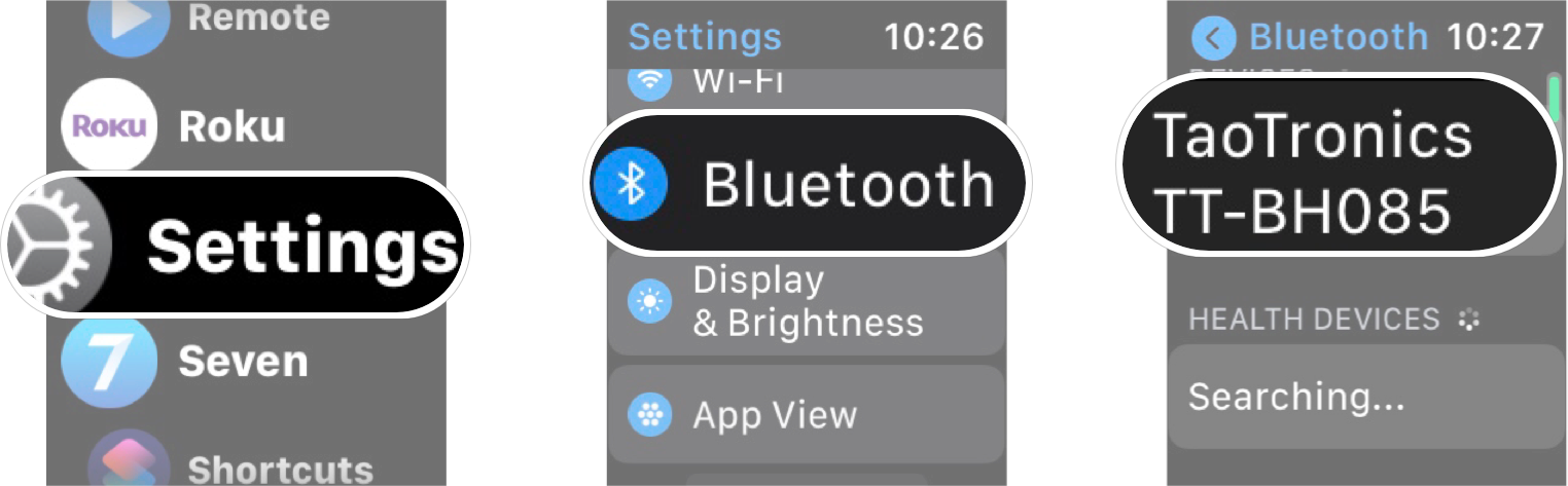 Pairing Bluetooth Heapdhones With Apple Watch: Launch Settings on your Apple Watch, tap Bluetooth, and then tap the name of the device you want.