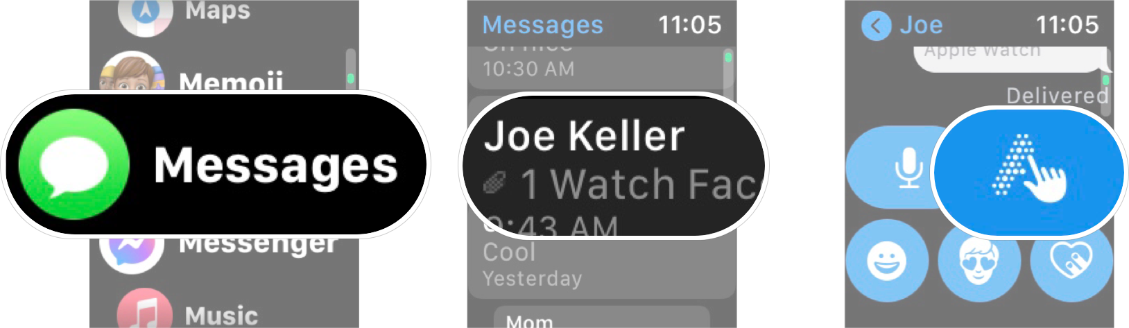 Send Emoji With Scribble On Apple Watch: Launch an app you can write in, select the conversation your want, and then tap the Scribble button.