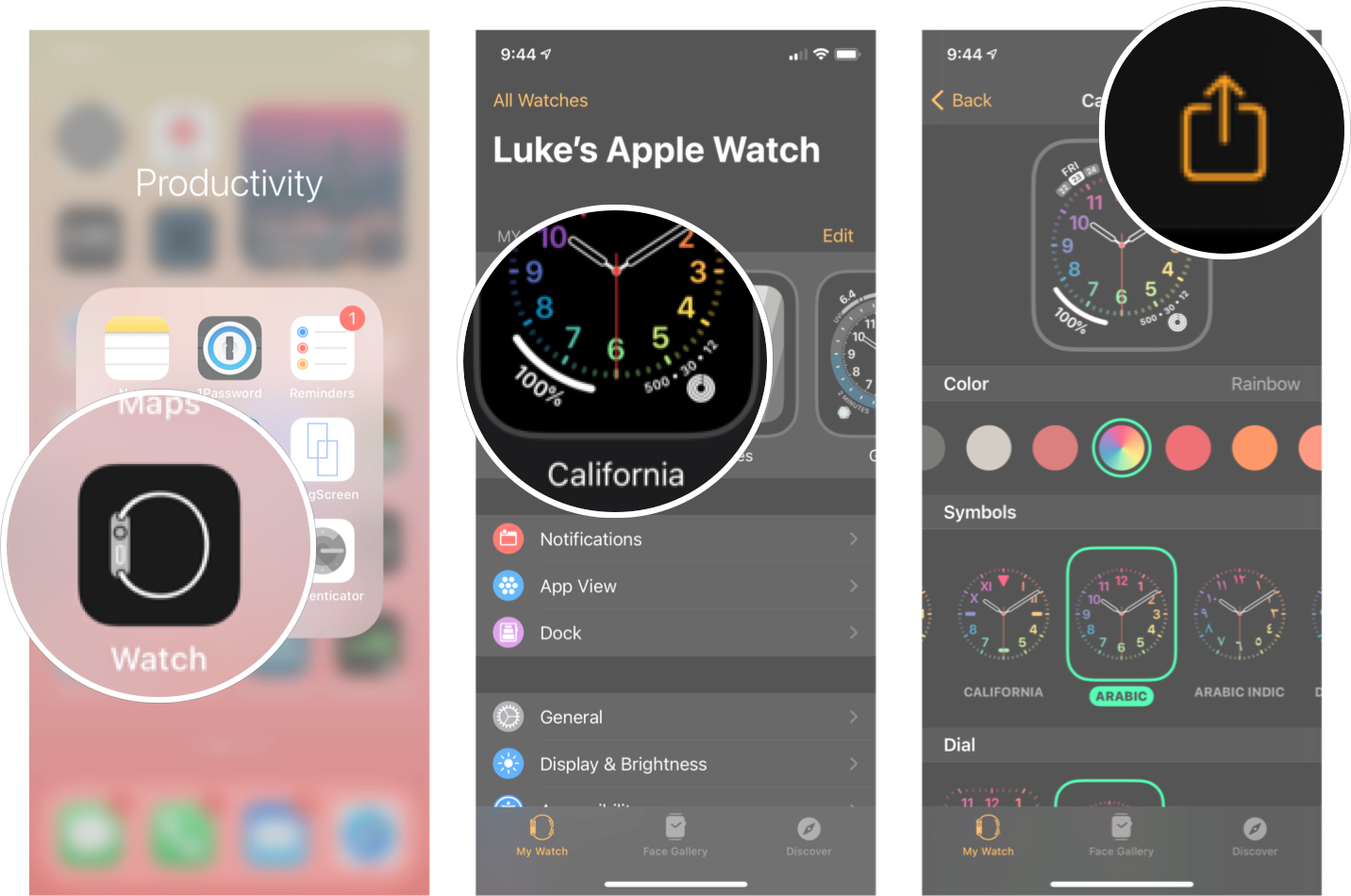 Share A Watch Face On iPhone: Launch the watch app on your iPhone, tap the watch face you want to share, and then tap the share button.