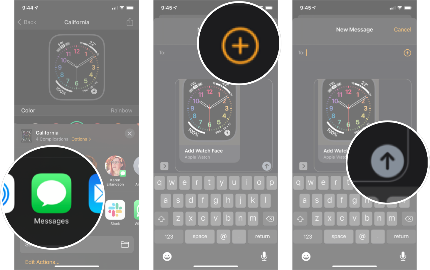Share A Watch Face On IPhone: Tap the sharing method you want to use, fine the contact you want, and then tap send.
