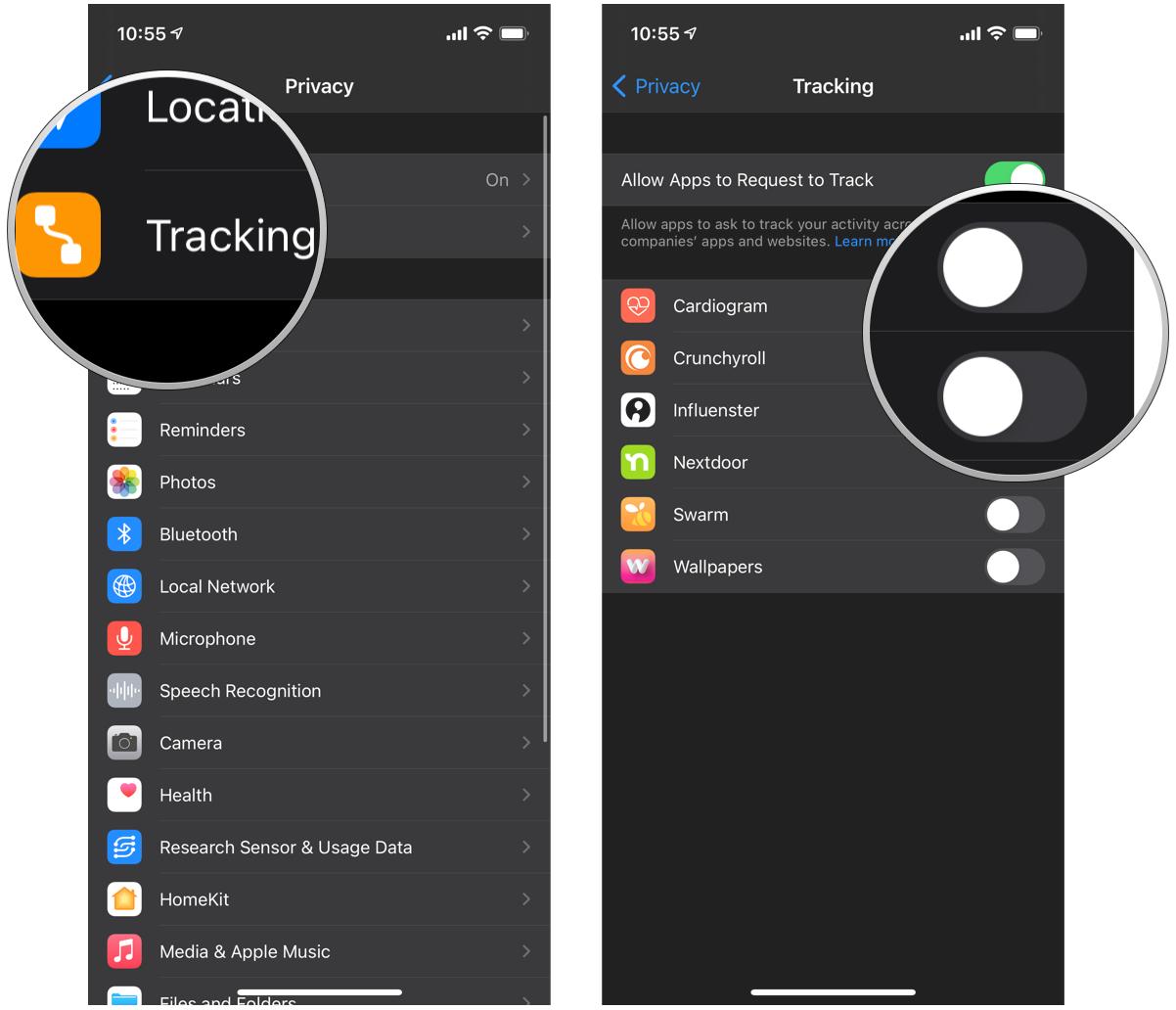 Allow an app to track if rejected previously on iPhone by showing: Tap Tracking, tap toggles on apps that you want to allow tracking or not