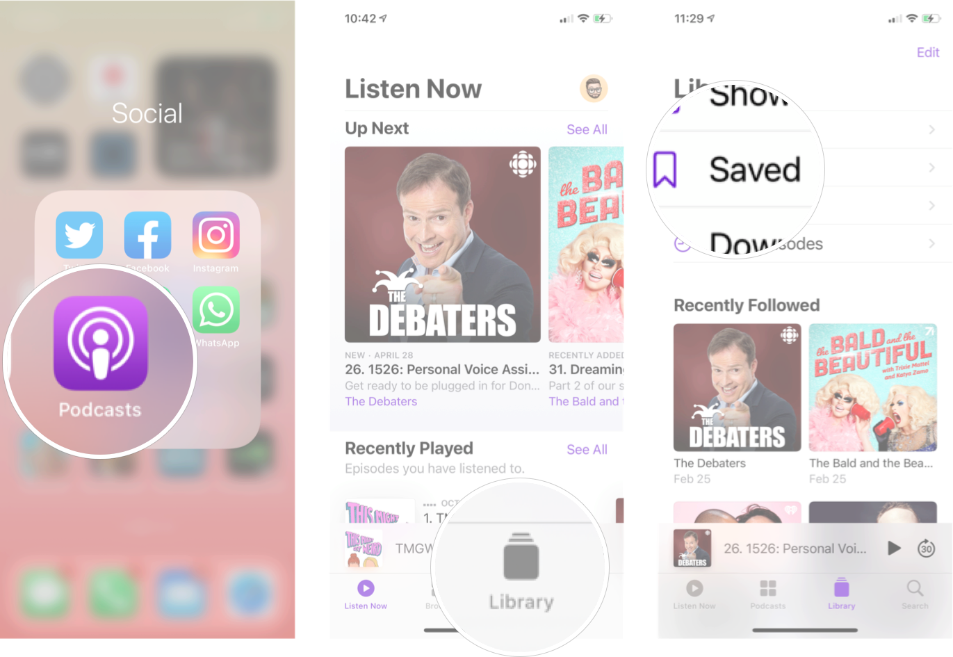 Removing Saved Episode From Podcasts App In iOS 14: Launch the Podcasts app, tap the library tab, and then tap saved. 