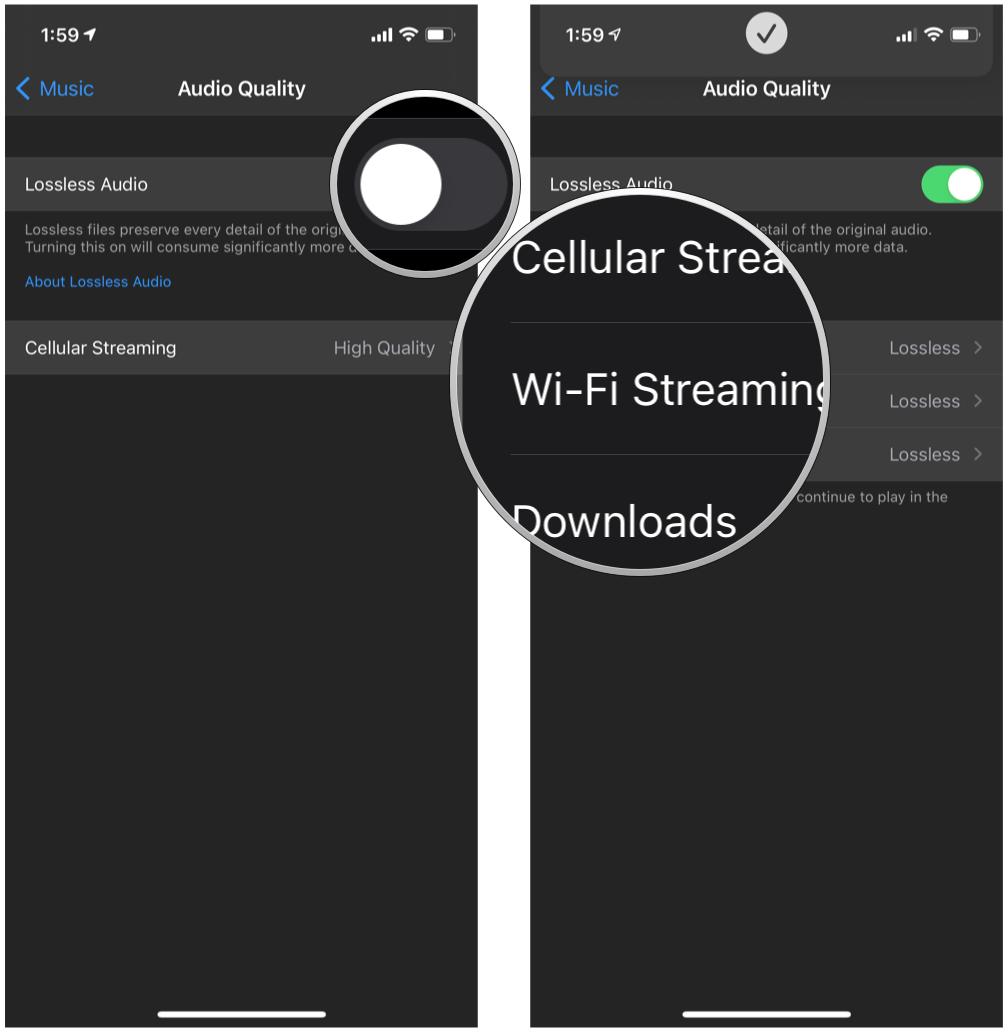 Turn on Apple Music Lossless Audio on iPhone by showing: Tap the toggle for Lossless Audio, then tap what setting you want to change for Cellular and Wi-Fi streaming or downloads