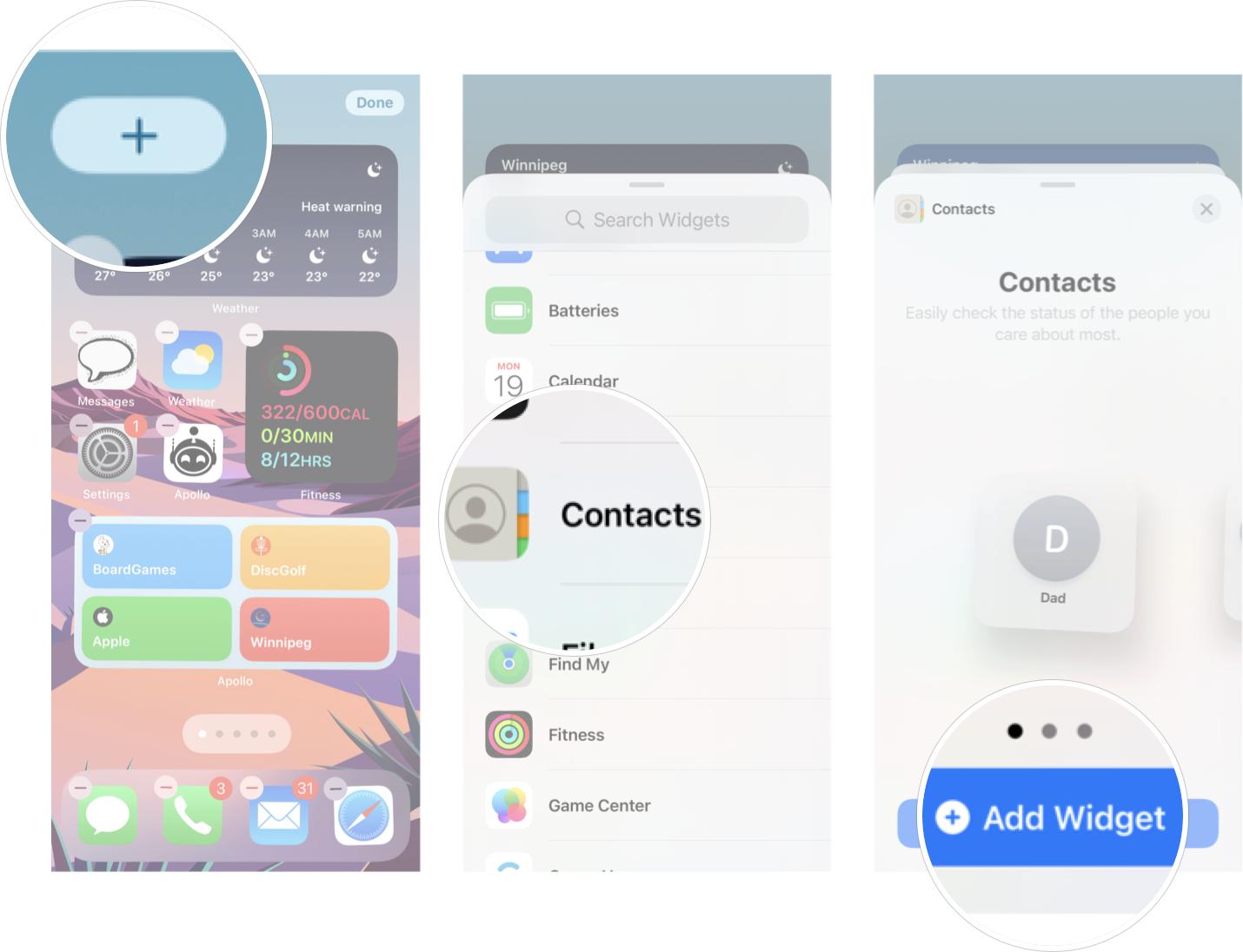 Add Contacts Widget To Your Home Screen In IOS 15: Long press your Home screen ot enter Jiggly mode, tap the + button, tap contacts, and then tap Add Widget. 