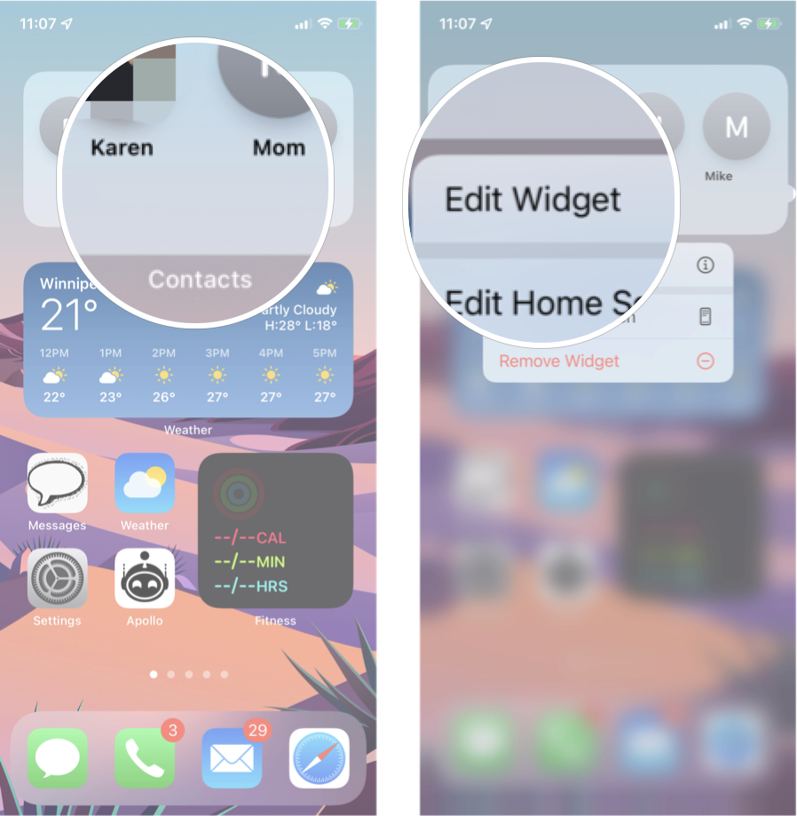 Edit Contacts Widget In IOS 15: Long press on the contacts widget and then tap edit widget.