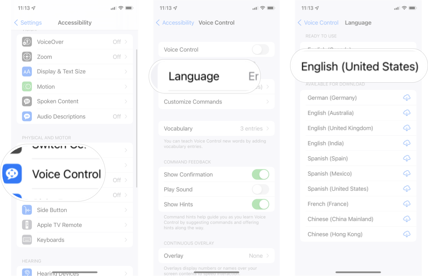 How To Change Voice Control Language iOS: Launch Settings, tap Accessibility, tap Voice Control, and then ta the language you want. 