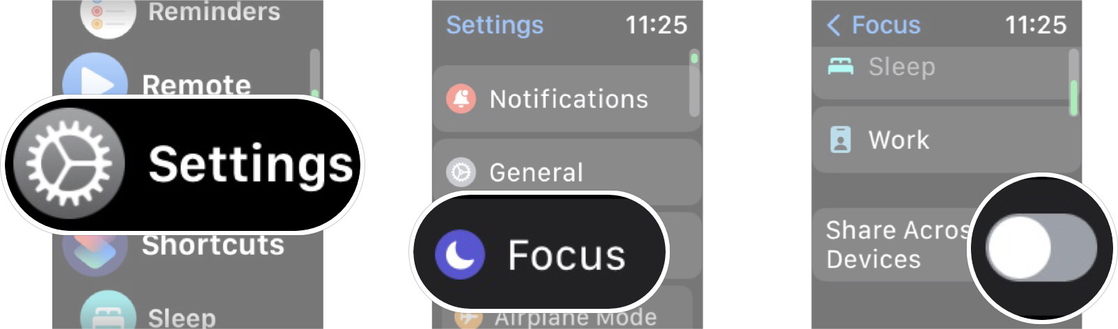 How To Enable Share Across Devices: Launch Settings, tap focus, and then tap the share across devices on/off switch to enable the feature.
