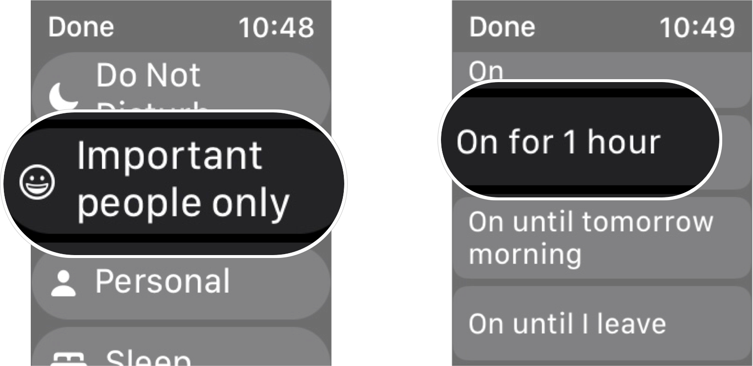 How To Set A Focus In watchOS 8: Tap the FOcus you want to enable, and then tap the length of time you want the focus active.