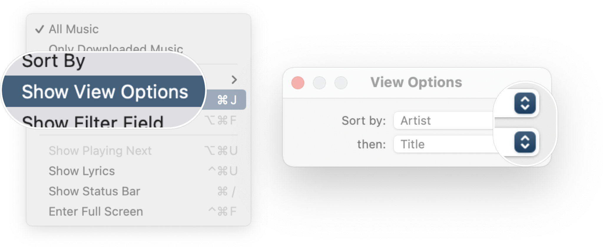 How To View And Sort Music In macOS Big Sur: Click show view options and then click the drop-down next to sort by and choose and option. 