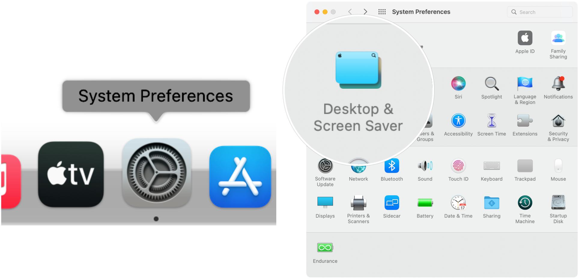To bring up Quick Note from Hot Corners, choose System Preferences, then select Desktop & Screen Saver.