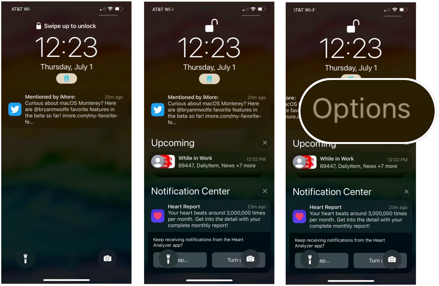 To manage notifications from Notification Center in iOS 15, unlock your mobile device, then swipe down to access Notification Center. Next, swipe to the left on a Notification to view your options. 