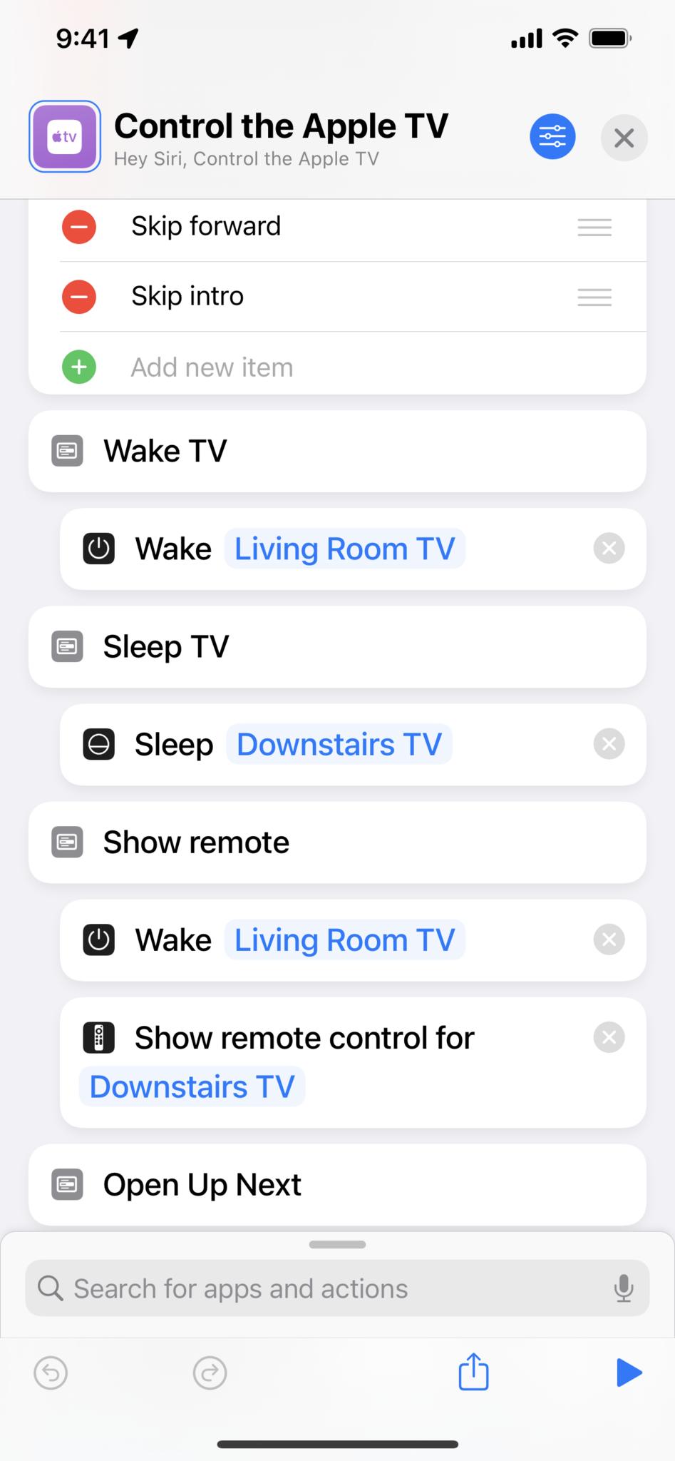 Screenshot showing a Menu withe the first option as Wake TV.