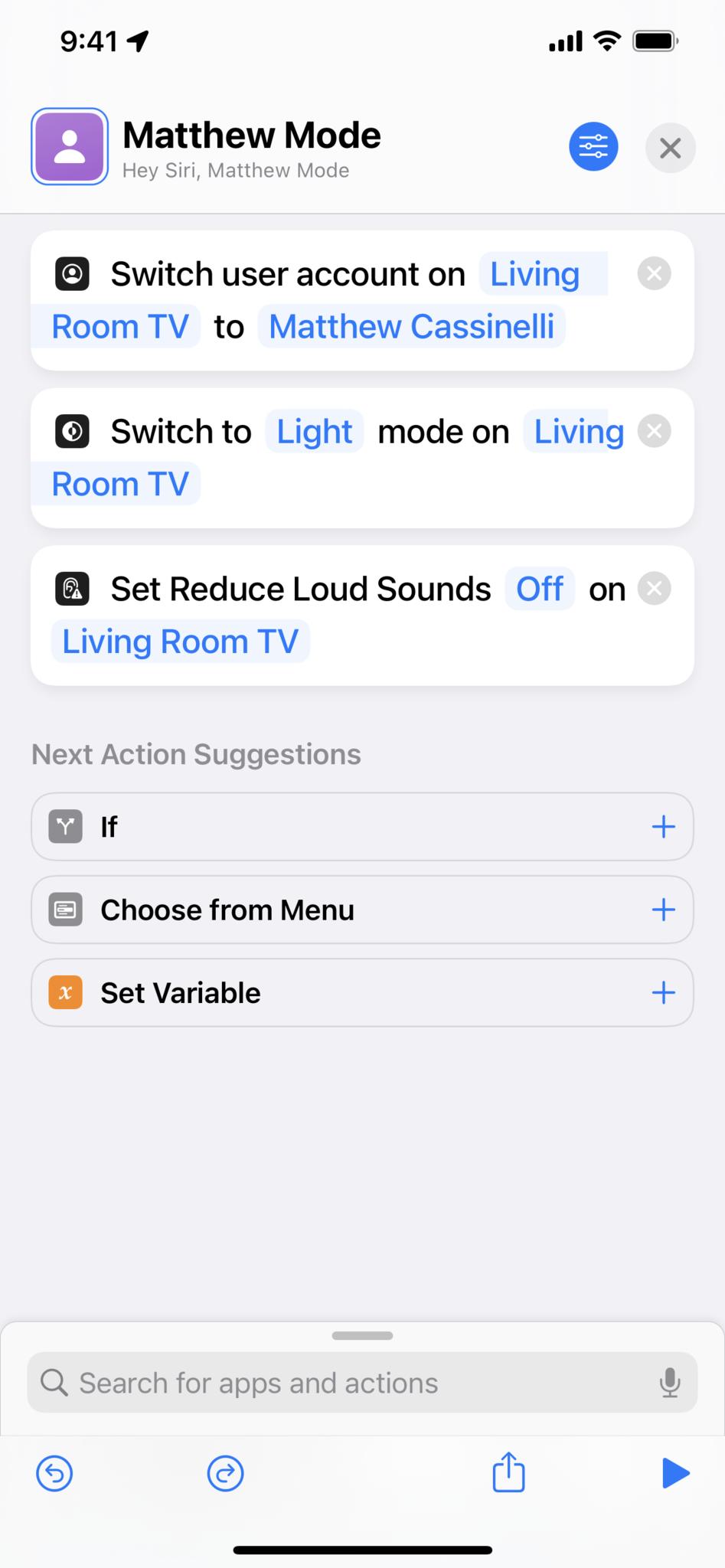 Screenshot of "Matthew Mode" again, adding Set Reduce Loud Sounds set to Off to make sure that setting is not turned on.