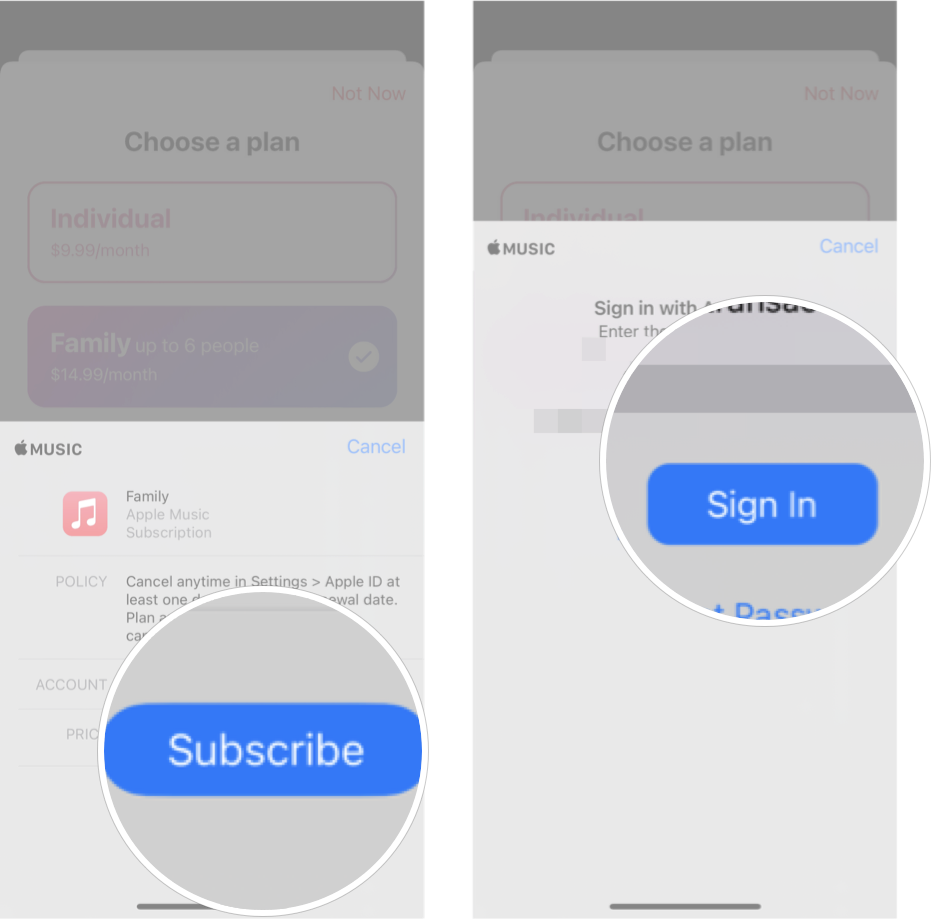 Sign Up For Apple Music Family Plan iOS 15: Tap Subscribe , enter your Apple ID password and then tap Sign In. 