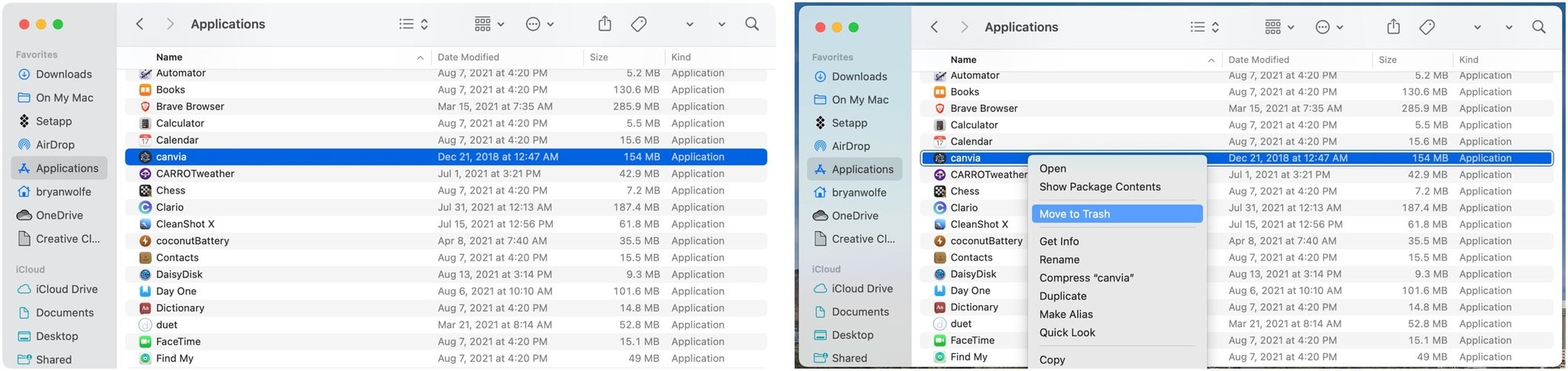 To remove unknown apps, go into the Applications folder and right-click on the app you wish to delete. Choose Move to Trash. Repeat to remove additional apps, then empty the Mac Trash.